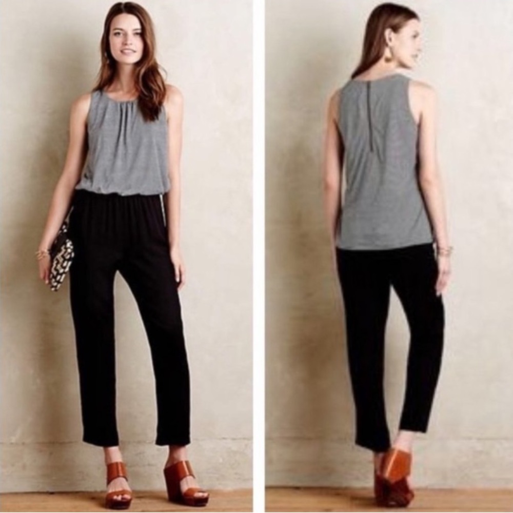 elevenses Gray Sleeveless Top and Black Elastic-Waist Jumpsuit